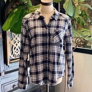Revolve Paige Blue Stone Plaid Flannel Button Down Shirt